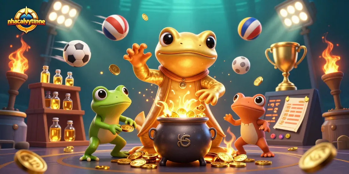 Experience the magic of nhacaiuytinne with dynamic sports betting scenes filled with gold coins and vibrant elements.