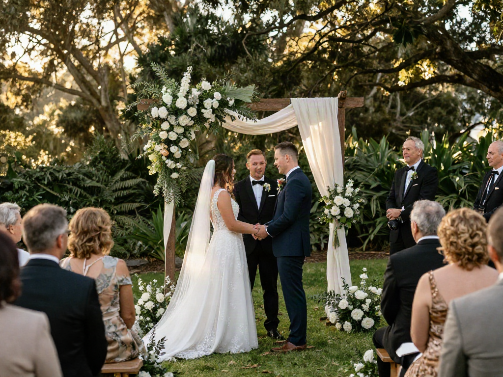 Documentary wedding photographer in Dunedin capturing an emotional outdoor ceremony moment.