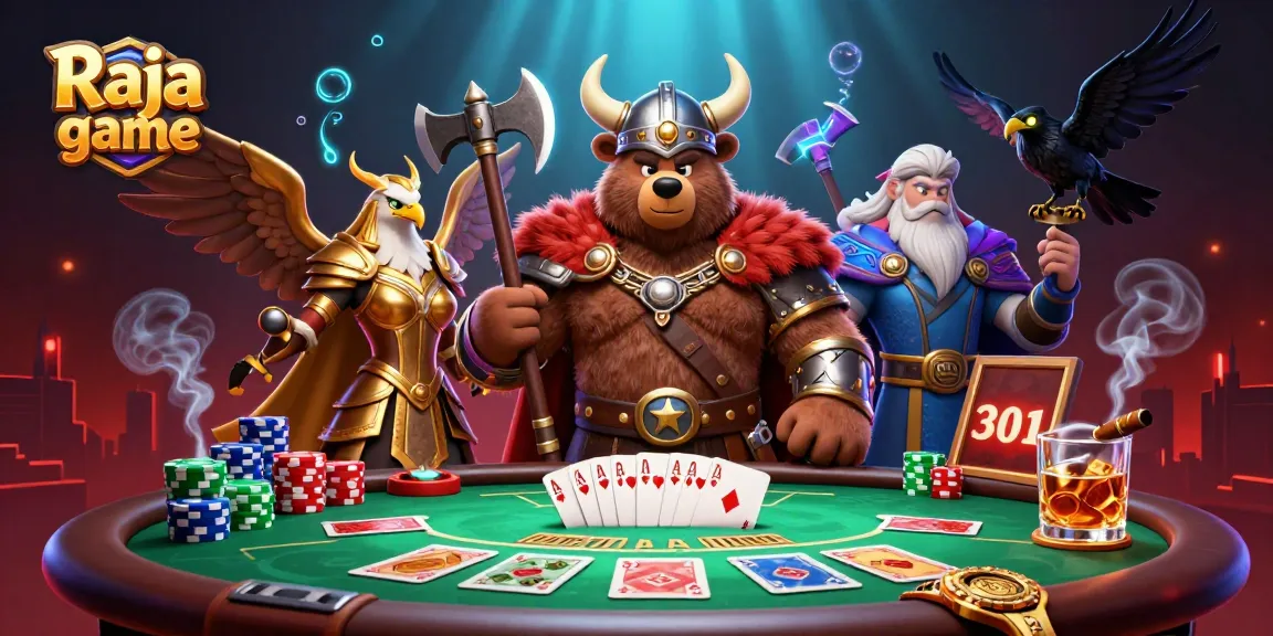 Engage with the Raja game online experience, showcasing exciting poker plays, vibrant characters, and casino elements.