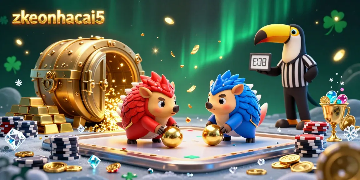 Experience the thrill of zkeonhacai5 with animated pangolins rolling golden balls through poker chips.