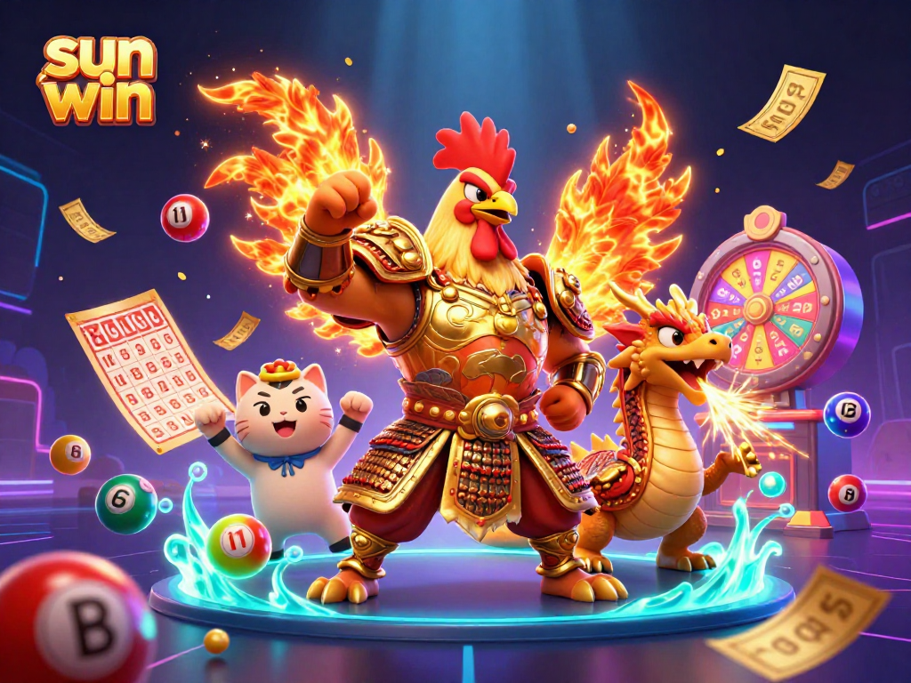 Experience the excitement of sun win gaming with a vibrant lottery scene featuring animated characters.