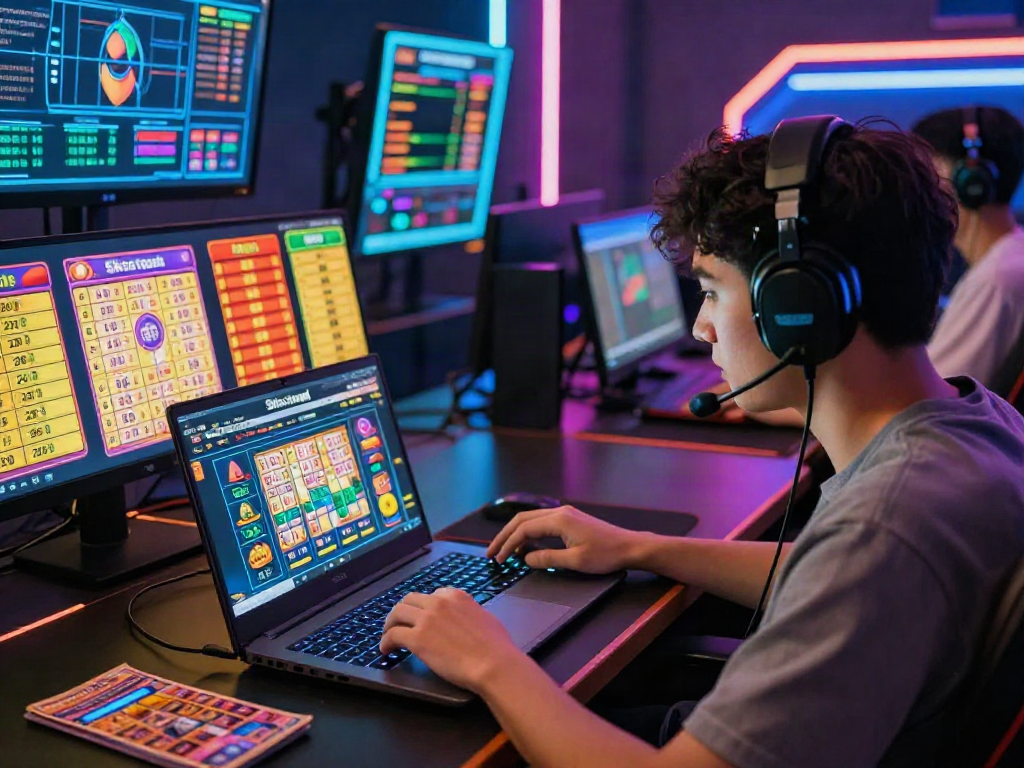 Dynamic online gameplay showcasing situs togel with vibrant graphics and engaged player in a digital environment.