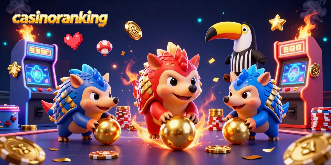 Experience the thrill of gaming with casinoranking featuring rival pangolins competing amidst golden coins and poker chips.